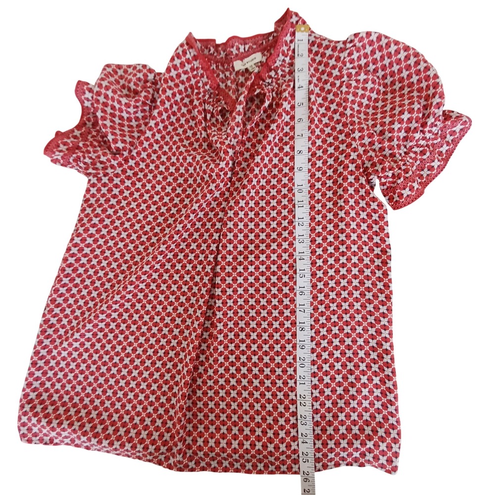 Max Studio Womens Red Geometric Floral Smocked V-Neck Flutter Sleeve Blouse M - Picture 4 of 13